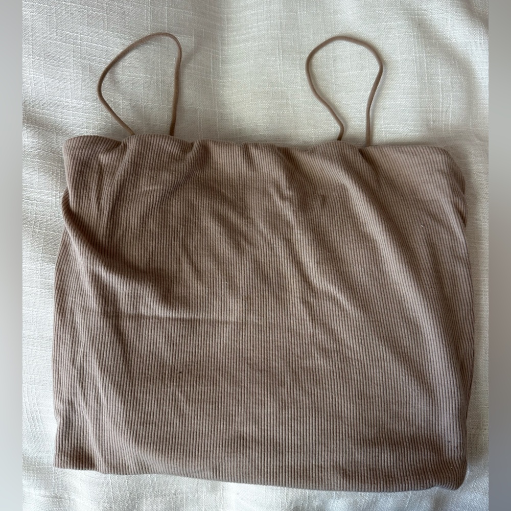 Love Tree Ribbed Spaghetti Strap Tank — Taupe Beige
